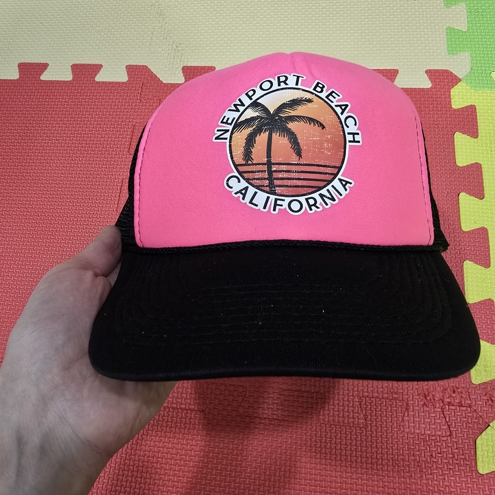 Vintage Newport Beach California Trucker Hat Pink Black Mesh Snapback ОТТО‎ Сар